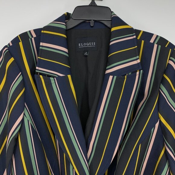 Eloquii Blazer Jacket Blue Black Stripe Tie Waist NWT - Picture 2 of 8